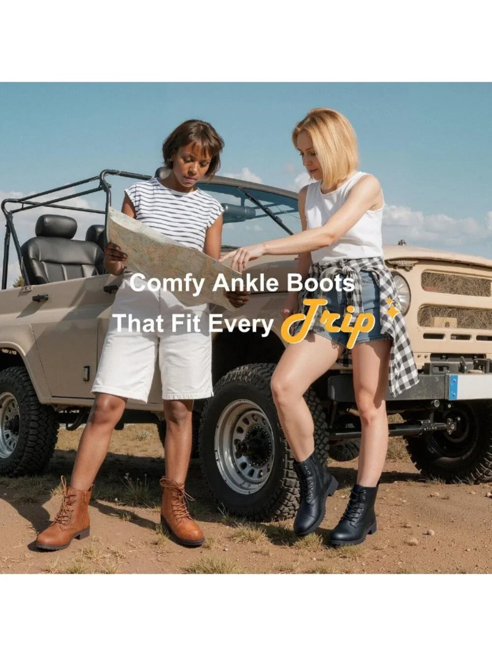 Stylish Women's Lace-Up Combat Ankle Boots with Cap Toe & Low Block Heel
